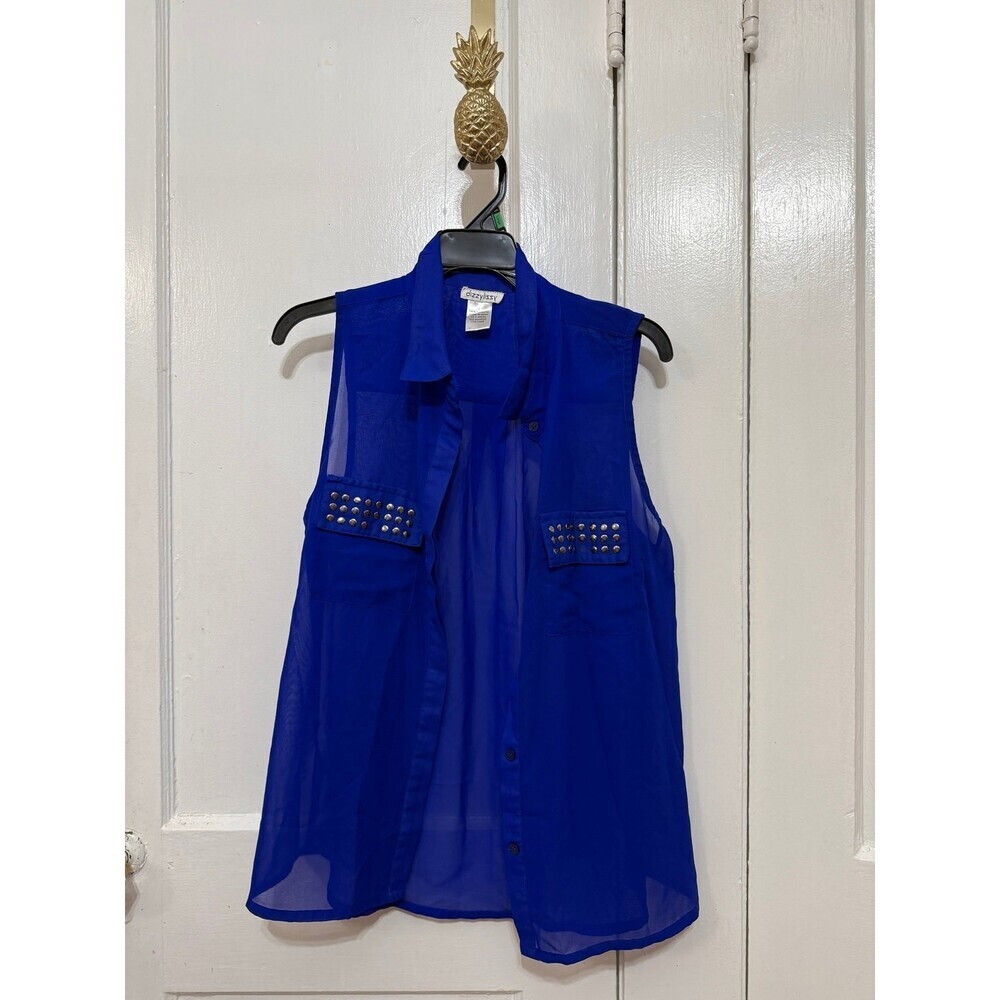 Dizzylizzy women’s size, large blue, gemmed tank top blouse